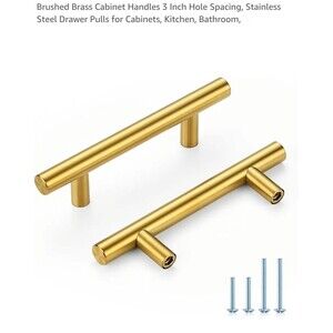 3'' Hole Centers Gold Cabinet Handles Brushed Brass Cabinet Pulls Steel 3 Inch